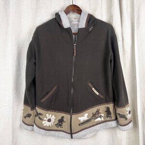 Inuk Brown hooded fleece jacket Whitehorse Yukon Arctic applique sled dogs polar